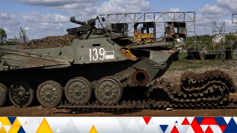 A destroyed combat vehicle is pictured on the road which connects Kharkiv and a village recently retaken by the Ukrainian Army, amid Russia&#39;s attack on Ukraine, near Kharkiv, Ukraine, May 13, 2022. REUTERS/Ricardo Moraes
