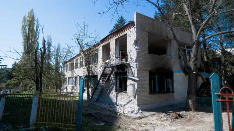 The shelled school building