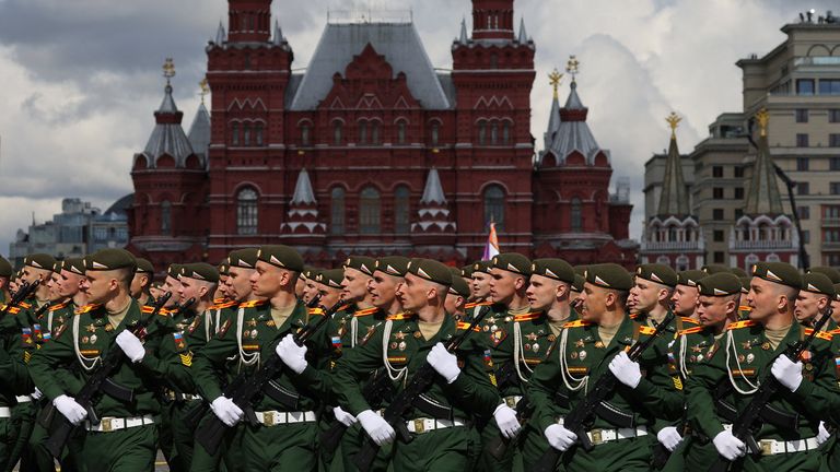 Russian service members march during a parade on Victory Day, which marks the 77th anniversary of the victory over Nazi Germany in World War Two, in Red Square in central Moscow, Russia May 9, 2022. REUTERS/Evgenia Novozhenina
Russian service members march during a parade on Victory Day, which marks the 77th anniversary of the victory over Nazi Germany in World War Two, in Red Square in central Moscow, Russia May 9, 2022. REUTERS/Evgenia Novozhenina
