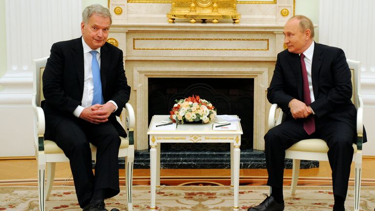 Russian President Vladimir Putin, right, and Finnish President Sauli Niinisto talk during their meeting in the Kremlin in Moscow, Russia, Oct. 29, 2021. Niinisto, the Western leader who appeared to have the best rapport with Putin before the Ukraine war, is expected to announce his stance on NATO membership on Thursday, May 12, 2022. (Mikhail Klimentyev, Sputnik, Kremlin Pool Photo via AP, File)