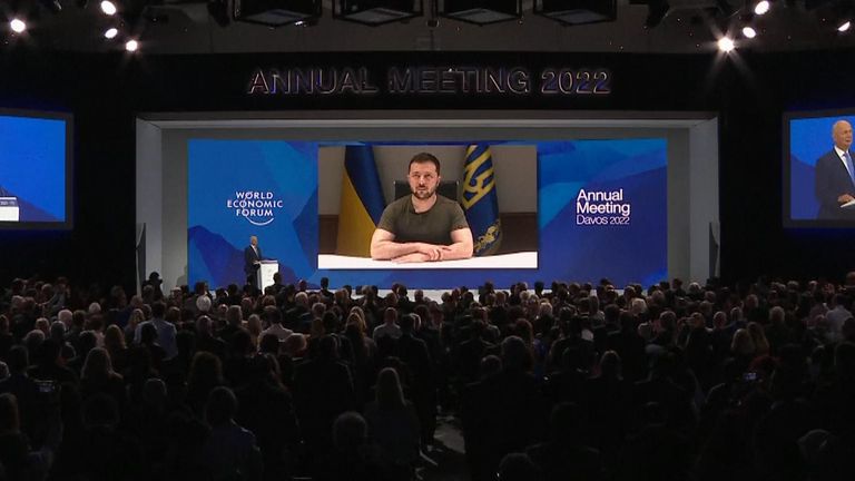 Volodymyr Zelenskyy receives a standing ovation at the World Economic Forum in Davos