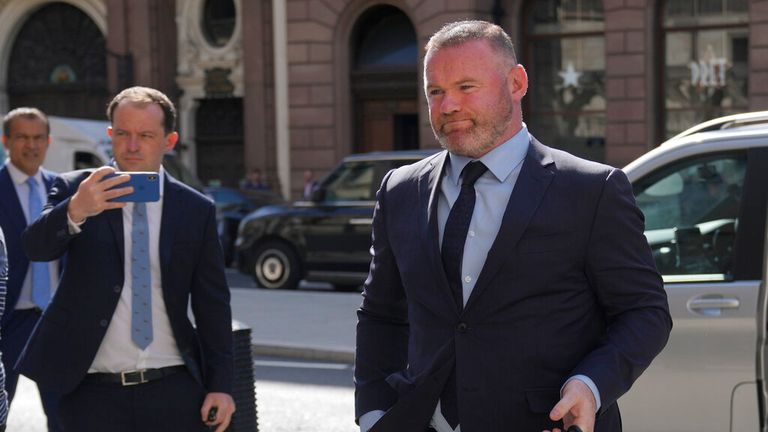 Former England soccer player Wayne Rooney, husband of Coleen Rooney, arrives at the High Court, in London, Tuesday, May 17, 2022. A trial involving a social media dispute between two soccer spouses has opened in London. Rebekah Vardy sued for libel after Coleen Rooney accused her of sharing her private social media posts with The Sun newspaper. 