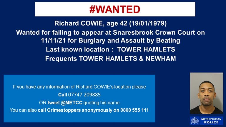 Richard cowie, wiley , wanted tweet from newham police