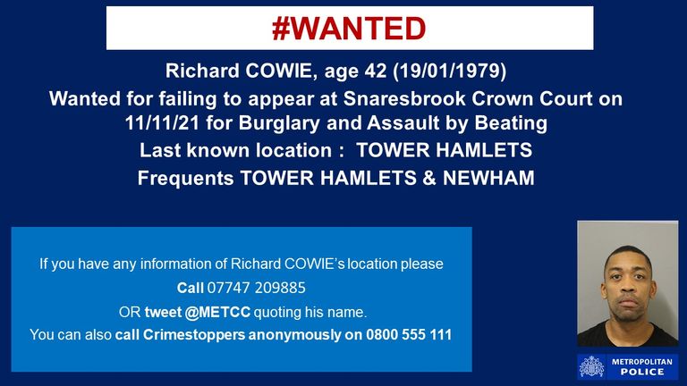 Richard Cowie, Wiley , wanted tweet from Newham Police