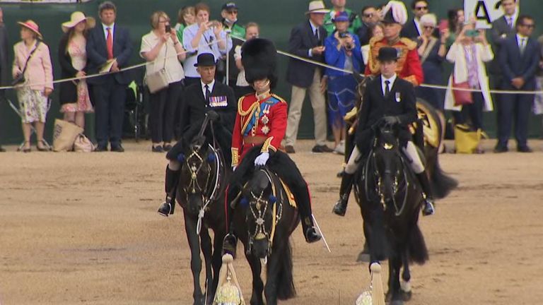 The Duke of Cambridge was seen at a run-through of Trooping the Colour, the Queen&#39;s birthday parade.