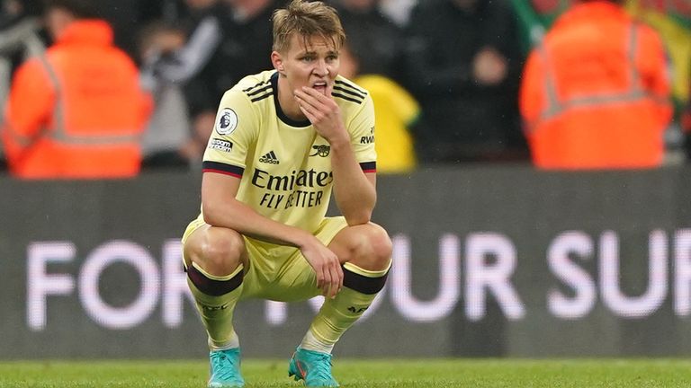 Arsenal&#39;s Martin Odegaard appears dejected after the Premier League match at St. James&#39; Park, Newcastle upon Tyne. Picture date: Monday May 16, 2022.