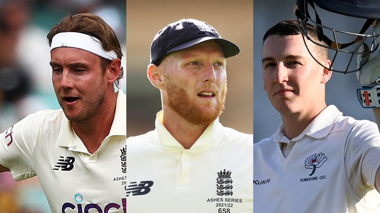 Stuart Broad, Ben Stokes and Harry Brook - PA/Getty