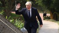 Britain&#39;s Prime Minister Boris Johnson arrives for the Leaders&#39; Retreat on the sidelines of the Commonwealth Heads of Government Meeting at Intare Conference Arena in Kigali, Rwanda, Saturday, June 25, 2022. (Dan Kitwood/Pool Photo via AP)
