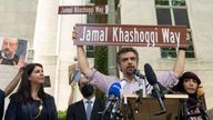 The new street sign was unveiled outside Saudi Arabia&#39;s embassy in Washington DC. Pic: AP