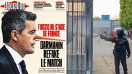 Left: The front page of the Liberation newspaper. Right: A police officer using tear gas at the final