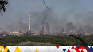 FILE PHOTO: Smoke rises after a military strike on a compound of Sievierodonetsk&#39;s Azot Chemical Plant, amid Russia&#39;s attack on Ukraine, Lysychansk, Luhansk region, Ukraine June 10, 2022. Picture taken June 10, 2022. REUTERS/Oleksandr Ratushniak/File Photo
