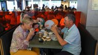 Customers tuck into their meals at the branch in Moscow