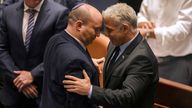 Outgoing leader Naftali Bennett, left, and caretaker PM Yair Lapid pictured after the vote to dissolve parliament Pic: AP 