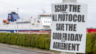 An anti-Northern Ireland Protocol sign close to Larne Port, as a Bill to amend the Northern Ireland Protocol unilaterally will be introduced in Parliament today, amid controversy over whether the legislation will break international law. Picture date: Monday June 13, 2022.