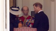 Prince Harry, Meghan Markle, Duke of Kent in the  Major General&#39;s office overlooking The Trooping of the Colour on Horse Guards Parade....