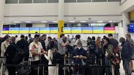 Queues at Gatwick South Terminal at 10:39hrs on Wednesday