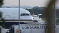 A Boeing 767 aircraft at MoD Boscombe Down, near Salisbury, which is believed to be the plane set to take asylum seekers from the UK to Rwanda. Picture date: Tuesday June 14, 2022.