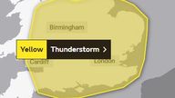 A yellow weather warning has been issued for Thursday morning. Pic: Met Office