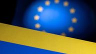 EU and Ukraine flags are seen in this illustration taken, June 23, 2022. REUTERS/Dado Ruvic/Illustrations