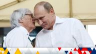 Russia&#39;s President Vladimir Putin (R) shakes hands with Formula One commercial supremo Bernie Ecclestone during the first Russian Grand Prix in Sochi, October 12, 2014. REUTERS/Alexei Nikolskyi/RIA Novosti/Kremlin  (RUSSIA - Tags: SPORT MOTORSPORT F1 POLITICS) THIS IMAGE HAS BEEN SUPPLIED BY A THIRD PARTY. IT IS DISTRIBUTED, EXACTLY AS RECEIVED BY REUTERS, AS A SERVICE TO CLIENTS