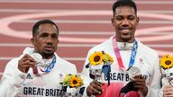 CJ Ujah (L) and Zharnel Hughes with their silver medals at the Tokyo Olympics