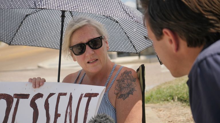 Pattie D&#39;Arcy, pro-choice demonstrator outside am abortion clinic in Mississippi