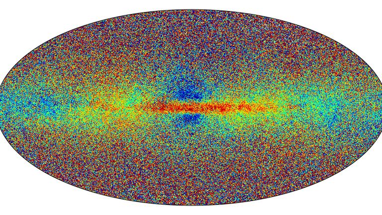 This all-sky view provided by European Space Agency on Monday, June 13, 2022 shows a sample of the Milky Way stars in Gaia...s data release 3. The colour indicates the stellar metallicity. Redder stars are richer in metals. (ESA Handout via AP)
PIC:ESA/AP