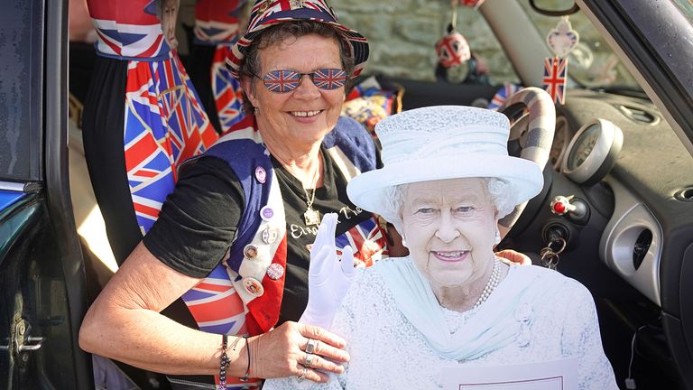 Royalist Anita Atkinson, who has collected more than 12,000 items of memorabilia on her way to a tea party in Durham, on day one of the Platinum Jubilee celebrations. Picture date: Thursday June 2, 2022.