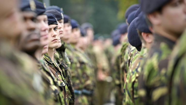 Soldiers line up in ranks and perform a 'Right Dress' as British army personnel take part in a rehearsal for a homecoming parade on September 17th in the garrison city of Paderborn, Germany. 