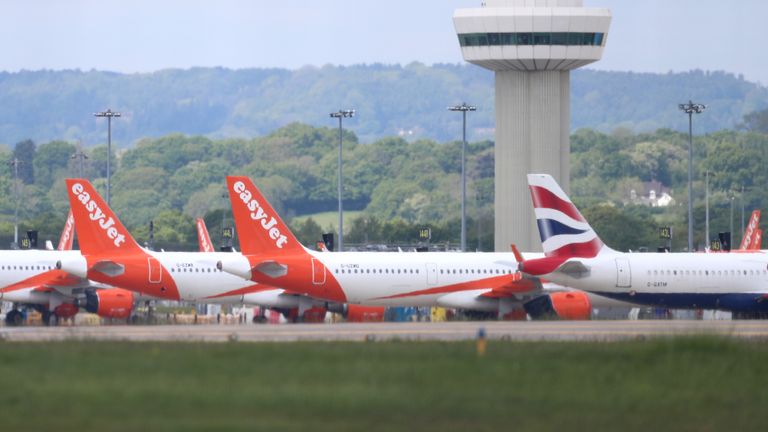 BA and easyJet planes grounded on the tarmac at Gatwick