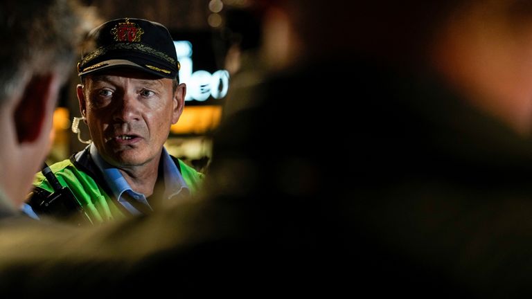 Task leader Tore Barstad speaks at the site where several people were injured during a shooting outside the London pub in central Oslo, Norway June 25, 2022. 