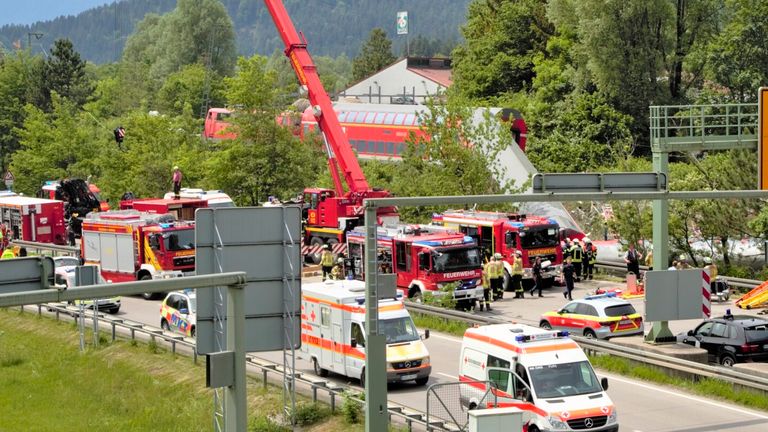 Emergency and rescue forces rushed in after a serious train accident.  At least three people were killed and many injured, according to authorities.  PIC: AP