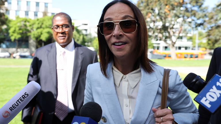 Bill Cosby’s lawyer Jennifer Bonjean speaks to the media as she arrives for opening statements in the civil suit against Bill Cosby at Santa Monica courthouse, California, U.S., June 1, 2022