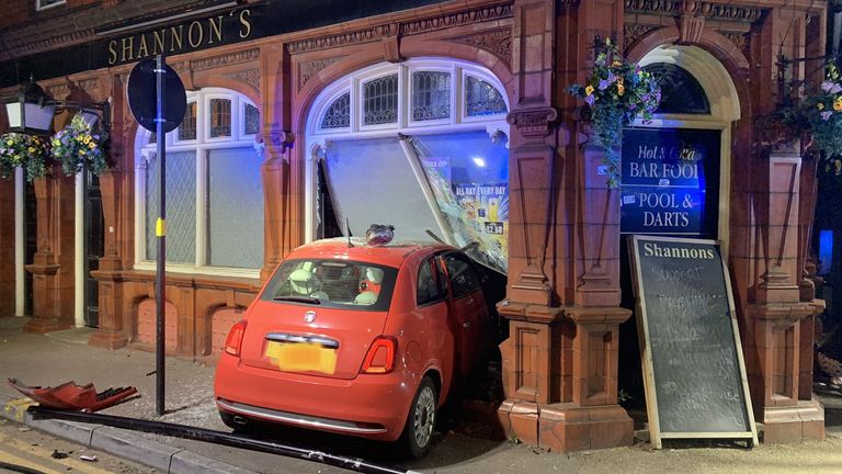 NUMBERPLATE PIXELATED AT SOURCE Handout photo issued by West Midlands Fire Service of car after it crashed into Shannon&#39;s pub in Bordesley Green, Birmingham, on Tuesday. Two women in the car suffered minor injuries. Picture date: Tuesday June 7, 2022.

