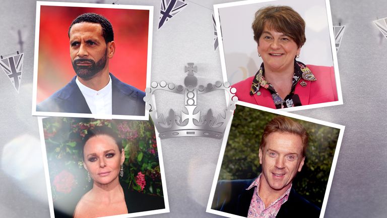 (clockwise from top left) Rio Ferdinand, Arlene Foster, Damian Lewis and Stella McCartney are among those receiving honours 
