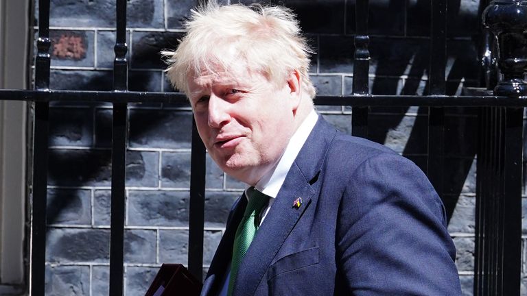 Prime Minister Boris Johnson departs 10 Downing Street, Westminster, London, to attend Prime Minister&#39;s Questions at the Houses of Parliament. Picture date: Wednesday June 8, 2022.
