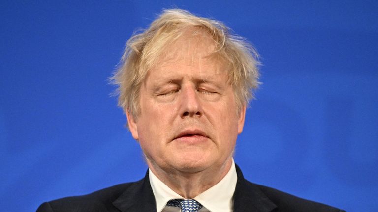 Britain&#39;s Prime Minister Boris Johnson holds a news conference in response to the publication of the Sue Gray report Into &#34;Partygate&#34;, at Downing Street in London, England May 25, 2022. Leon Neal/Pool via REUTERS