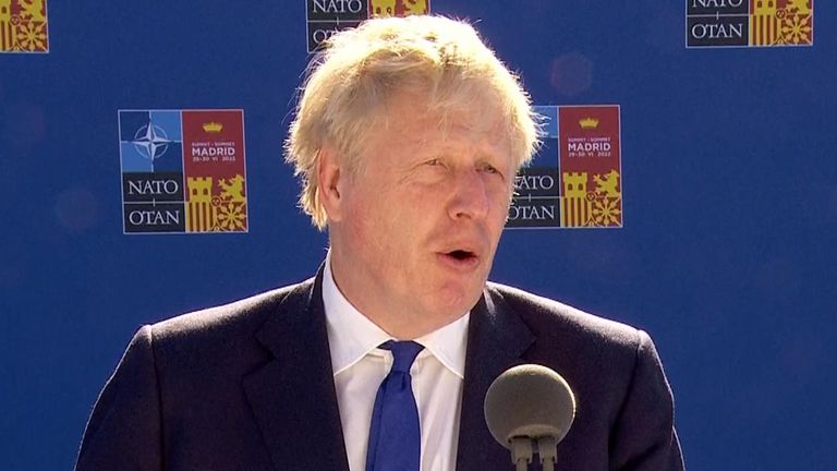 Boris Johnson speaking on arrival at NATO summit in Madrid