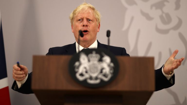 Boris Johnson speaks at a news conference in Rwanda
