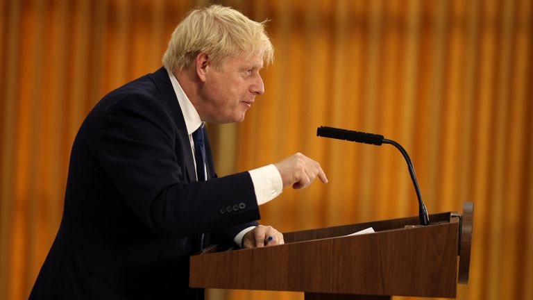Boris Johnson spoke at a news conference in Rwanda on Friday