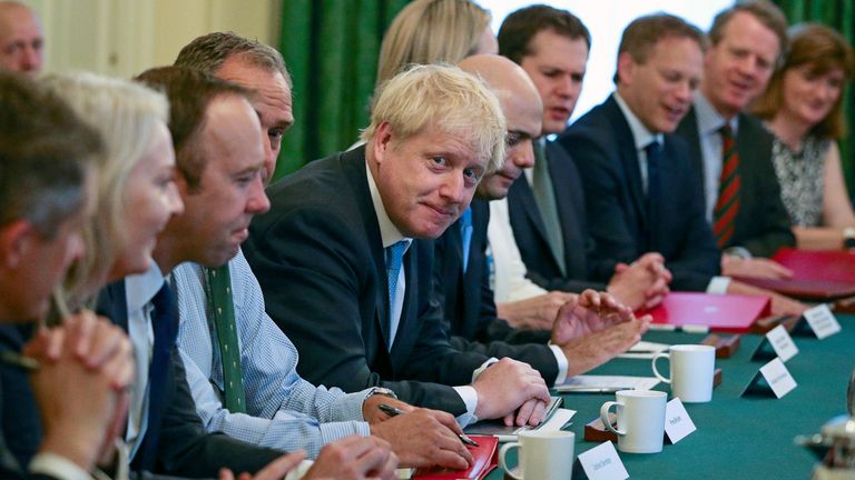 Boris Johnson with his first cabinet. Pic: AP