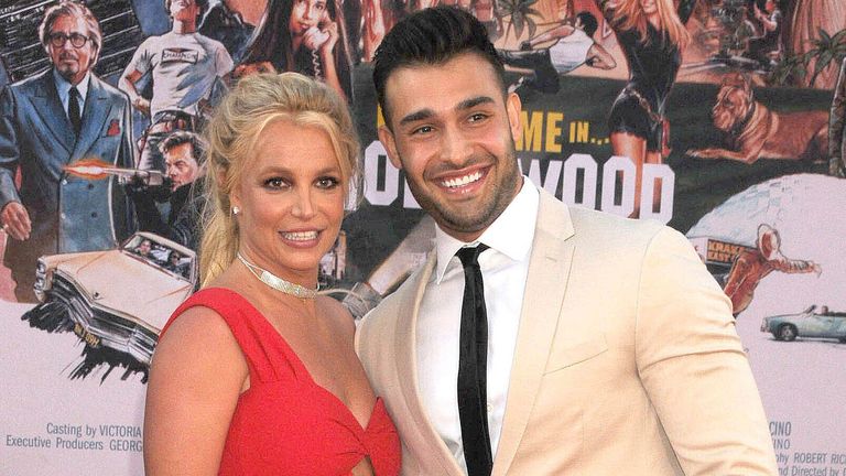 Britney Spears and Sam Asgari at the premiere of the movie & # 39;  Once Upon A Time In Hollywood & # 39;  In Los Angeles California Pic: AP