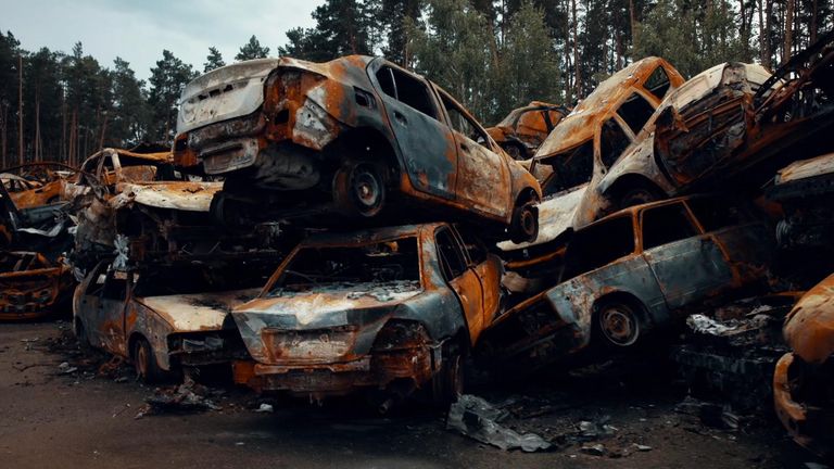 Burnt cars in Kyiv