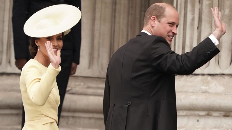 The Duke and Duchess of Cambridge arriving for the National Service of Thanksgiving at St Paul&#39;s Cathedral, London, on day two of the Platinum Jubilee celebrations for Queen Elizabeth II. Picture date: Friday June 3, 2022.
