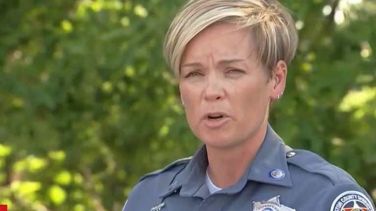 Sgt Carly Hose of the Washington County Sheriff&#39;s Office in Maryland US, responds to a mass shooting at a factory in Smithsburg. Pic: NBC4 Washington