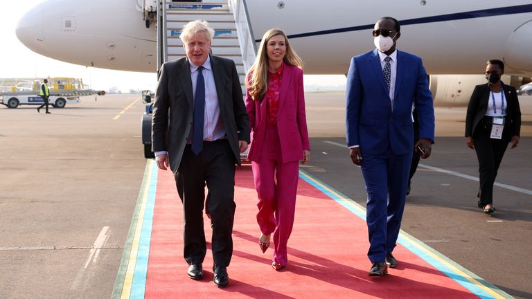 Boris and Carrie Johnson and the Rwandan President