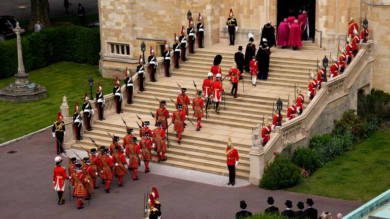 The procession enters St George&#39;s Chapel for the Order of the Garter service at Windsor Castle, in Windsor 
AP