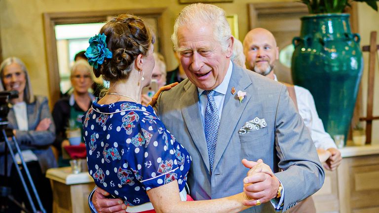 The Prince of Wales dances with Bridget Tibbs during a Jubilee tea dance hosted by The Prince&#39;s Foundation to mark the Platinum Jubilee, at Highgrove near Tetbury, Gloucestershire. Prince Charles was joined by Jools Holland, Ruby Turner and Patrick Grant at the celebratory tea dance, one of many held across the UK by The Prince&#39;s Foundation, whose objective is to combat loneliness and isolation in surrounding communities. Picture date: Tuesday May 31, 2022.
