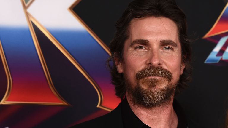 Christian Bale, left, and Sibi Blazic arrive at the premiere of &#34;Thor: Love and Thunder&#34; on Thursday, June 23, 2022, at the El Capitan Theatre in Los Angeles. (Photo by Jordan Strauss/Invision/AP)


