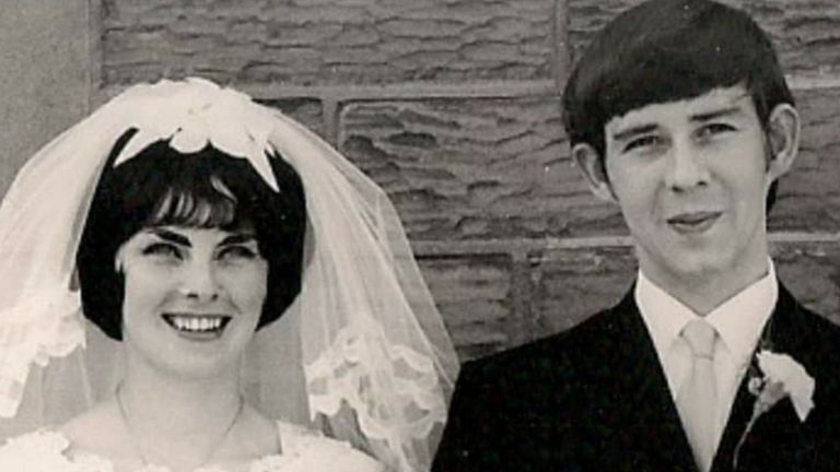 Janice and David Hunter, pictured on their wedding day, were together for 56 years old.  Pictured: Leslie Cawthorne